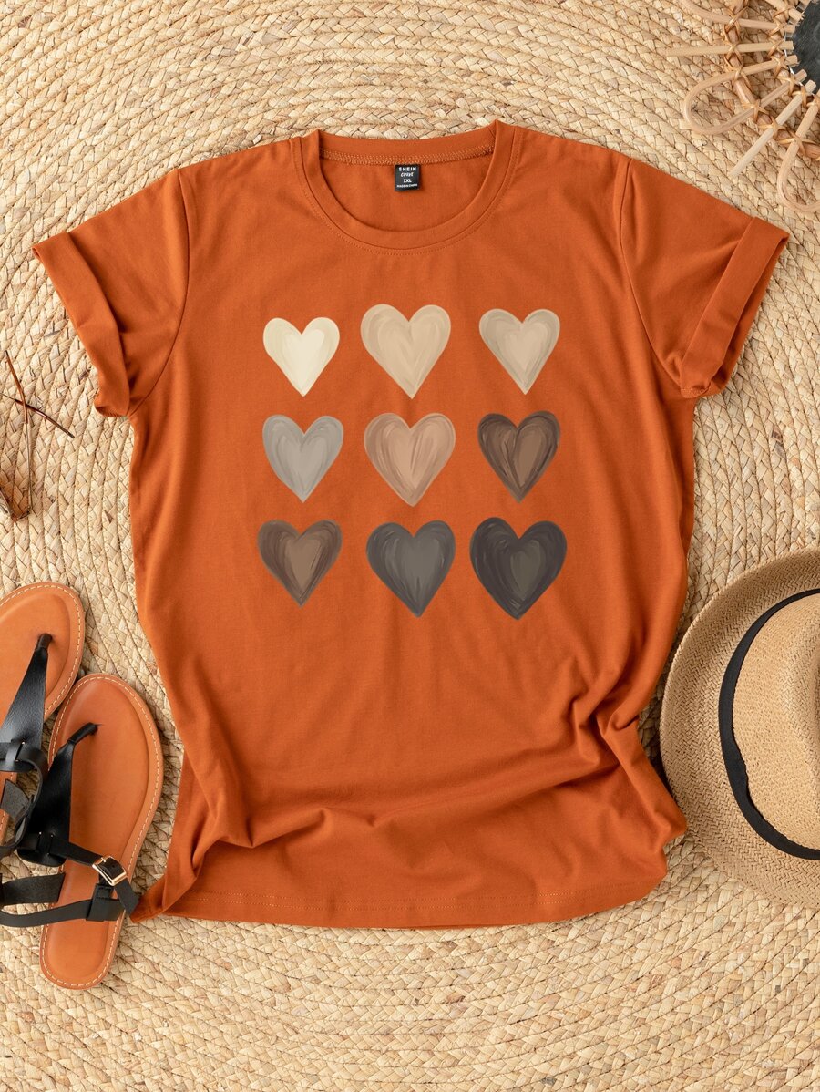 SHEIN LUNE Áo thun Plus size Tim Giải trí - trái cam - Xem 1