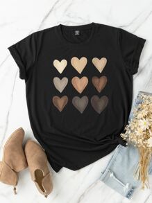 SHEIN LUNE Plus Heart Print Tee - Black - View 1