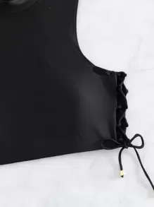 側邊綁帶小高領比基尼泳裝上衣