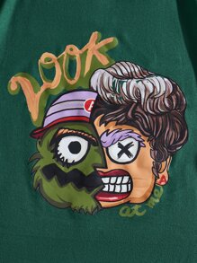 Manfinity Roghcode 男士卡通和字母圖案T恤 - 墨綠色 - 查看 3