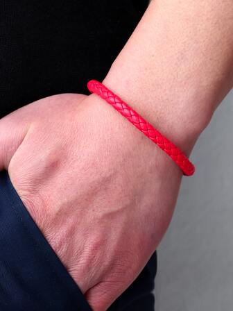 1入組PU聚氨酯編織手鍊袖口腕帶編織環繞式手鍊復古袖口手鍊友誼情侶手鍊男士女士