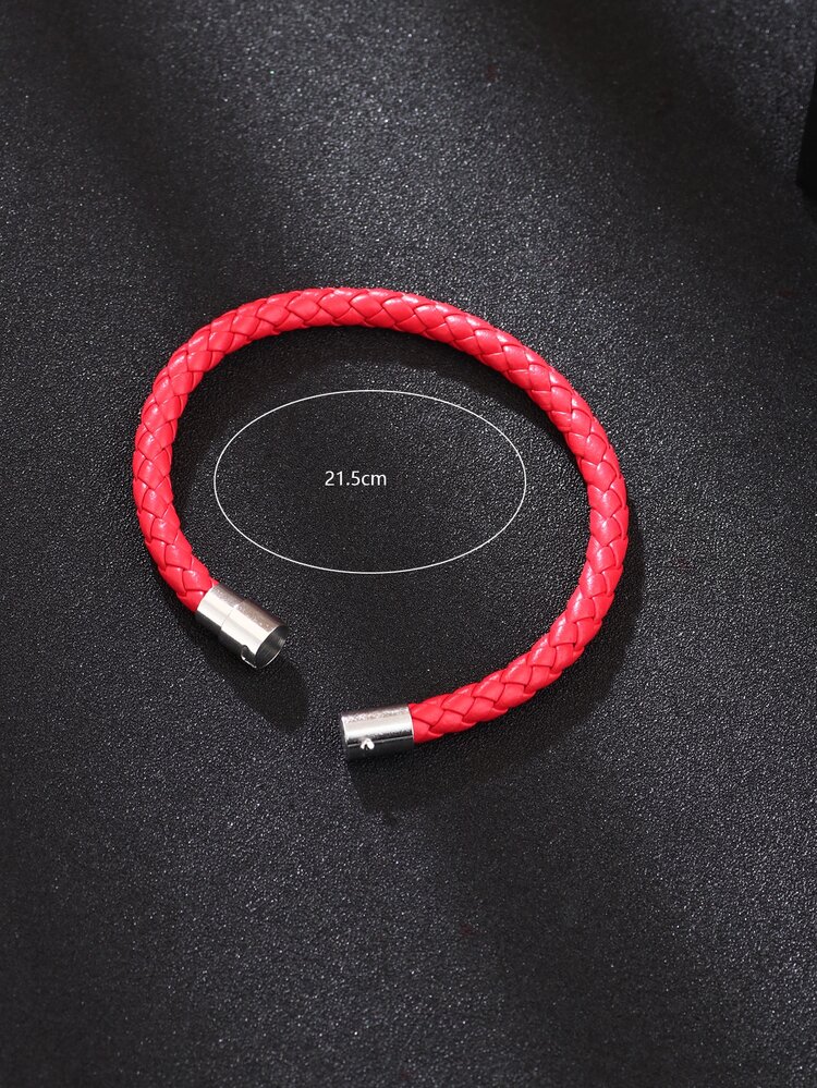 1 pieza Pulsera trenzada de poliuretano PU para hombre y mujer, pulsera envolvente tejida, pulsera vintage, pulsera de amistad para parejas - Rojo - Añade 3