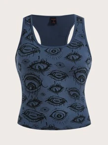 ROMWE Grunge Punk Áo khoác và áo lót dành cho xe tăng nữ Con số Giải trí - Màu xanh hải quân - Xem 1