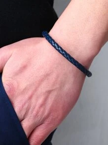 1入組PU聚氨酯編織手鍊袖口腕帶編織環繞式手鍊復古袖口手鍊友誼情侶手鍊男士女士 - 藏蓝色 - 查看 1
