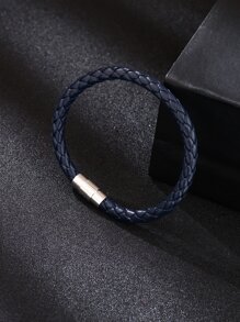 1入組PU聚氨酯編織手鍊袖口腕帶編織環繞式手鍊復古袖口手鍊友誼情侶手鍊男士女士 - 藏蓝色 - 查看 2