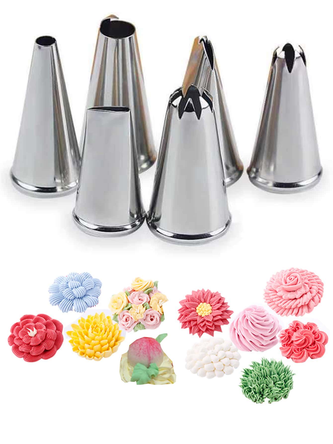 6 cái/bộ Đầu hút đường ống bằng thép không gỉ, Đầu vòi bắt ống đóng băng để nướng - Bạc - Xem 1