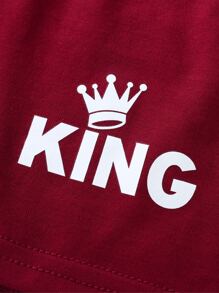 SHEIN Young Boy Crown & Letter Graphic Tee & Shorts - Burgundy - View 5