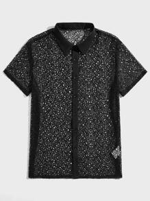 Manfinity Hombres Camisa de malla transparente - Negro - Ver 1