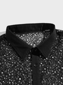 Manfinity Hombres Camisa de malla transparente - Negro - Ver 3