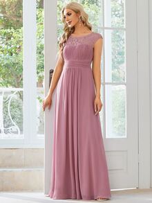 EVERPRETTY Contrast Lace Chiffon Bridesmaid Dress - Dusty Pink - View 4