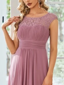 EVERPRETTY Contrast Lace Chiffon Bridesmaid Dress - Dusty Pink - View 5