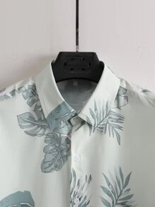 Manfinity RSRT Men Tropical Print Shirt & Drawstring Waist Shorts Without Tee , Graphic , Vacation , Husband , Colorful , Casual - Multicolor - View 3