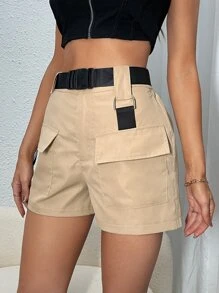 SHEIN EZwear 翻蓋口袋金屬扣環腰帶工裝短褲