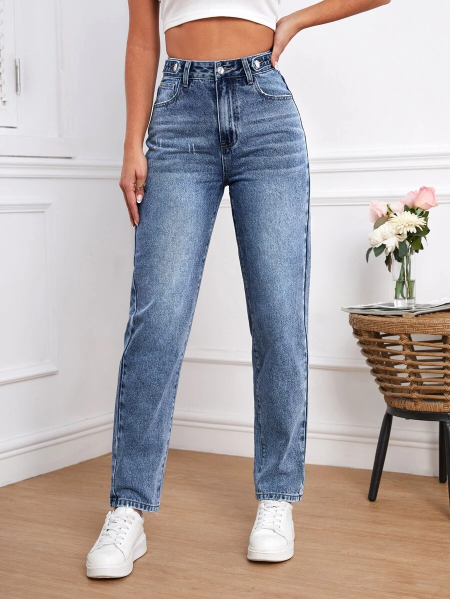 SHEIN Tall 高腰牛仔褲 - 中等水洗藍 - 查看 1