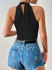 Chiquease 交叉繞頸緊身連體衣 - 黑色 - 查看 2