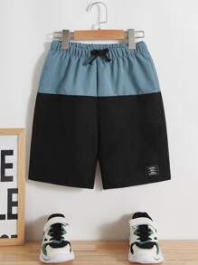 SHEIN Tween Boy雙色字母拼貼細節束腰短褲