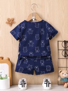 Đứa bé trai Đồ họa Hoạt hình Áo thun & quần đùi - Màu xanh hải quân - Xem 2