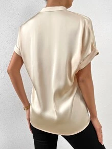 RosyDaze Solid Batwing Sleeve Satin Shirt