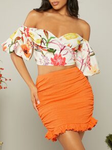 Soleia Falda ajustada fruncido bajo con fruncido - Naranja - Ver 3