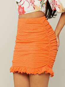 Soleia Falda ajustada fruncido bajo con fruncido - Naranja - Ver 4