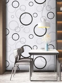 1 pieza Rollo adhesivo de pared PVC con patrón geométrico para casa - Blanco y Negro - Ver 1