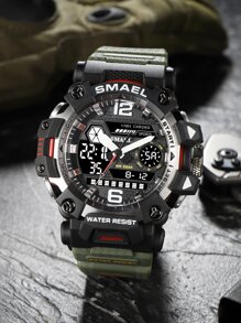 SMAEL 1pc Men's Alloy Dual Display Sports Watch - Army Green - View 2
