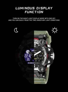 SMAEL 1pc Men's Alloy Dual Display Sports Watch - Army Green - View 3