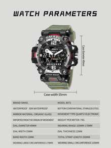 SMAEL 1pc Men's Alloy Dual Display Sports Watch - Army Green - View 4