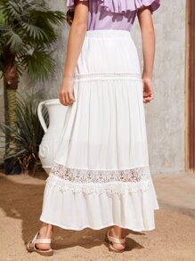 SHEIN Chicas Falda con encaje bajo con fruncido - Blanco - Ver 2