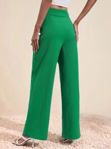 SHEIN Essnce High Waist Slant Pocket Straight Leg Trousers - Green - View 2