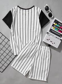 SHEIN garotos Camiseta & shorts gráfico listrado e em letras