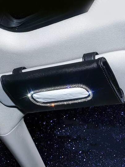 1pc Rhinestone Decor Car Sun Visor Tissue Box