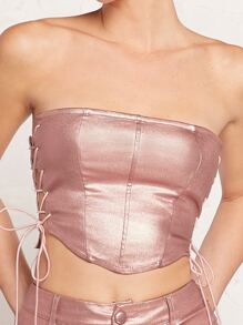 SHEIN BAE Áo nữ Bất đối xứng Ren lên màu trơn Buổi tiệc - Bụi hồng - Xem 3