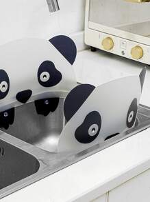 1pc Aluminum Splash Guard, Cartoon Panda Pattern Sink Board Protector With Attached Sucker For Bathroom & Kitchen - Black and White - View 4