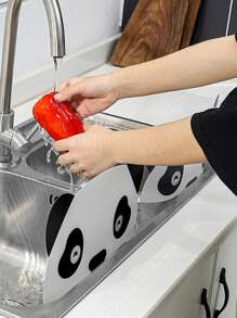 1pc Aluminum Splash Guard, Cartoon Panda Pattern Sink Board Protector With Attached Sucker For Bathroom & Kitchen - Black and White - View 5