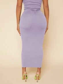 SHEIN SXY Falda de lápiz unicolor de cintura con fruncido tejido de canalé - Lila Púrpura - Ver 1