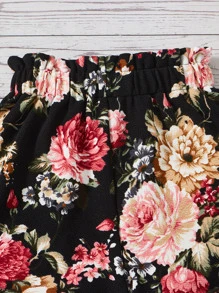 SHEIN 女童彩色碎花休闲短裤 - 黑色 - 查看 3