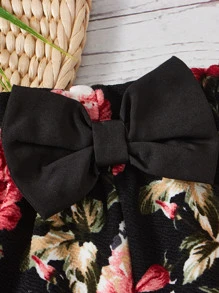 SHEIN 女童彩色碎花休闲短裤 - 黑色 - 查看 4