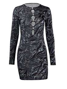 Đầm Cắt ra Tất cả trên in Thanh lịch - màu đen - Xem 1