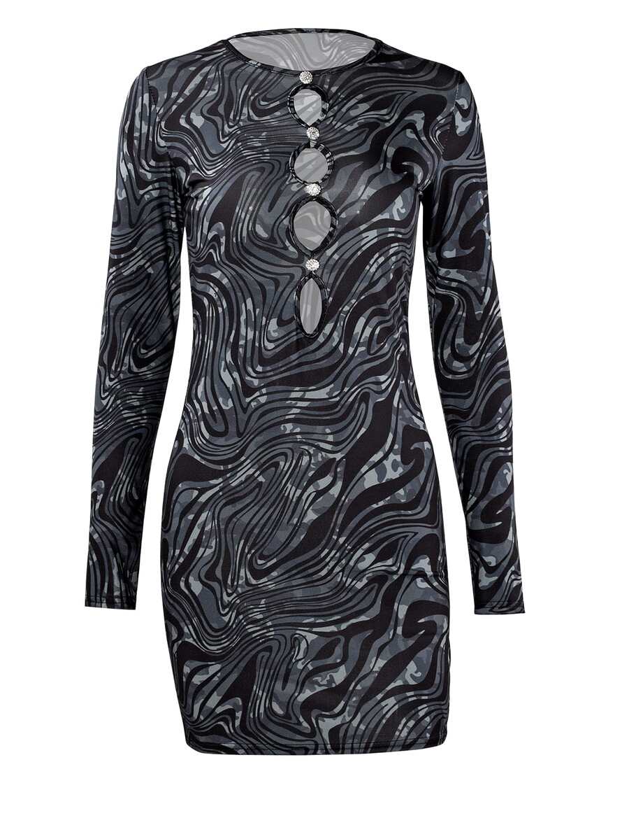 Đầm Cắt ra Tất cả trên in Thanh lịch - màu đen - Xem 1