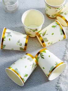 10入組/套紙質一次性杯子田園葉子圖案外出杯適用於生日派對咖啡廳小酒館和商務