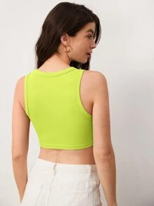 SHEIN BASICS Solid Ribbed Knit Crop Tank Top For Summer