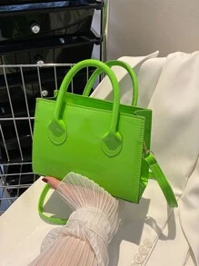 Neon Green Double Handle Square Bag - Green - View 2