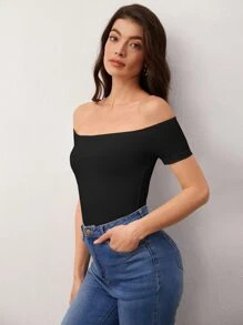 SHEIN BASICS Casual Commuting Off Shoulder Solid Tee