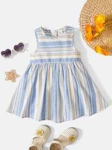 SHEIN 嬰兒條紋印花娃娃裙 - 彩色 - 查看 1