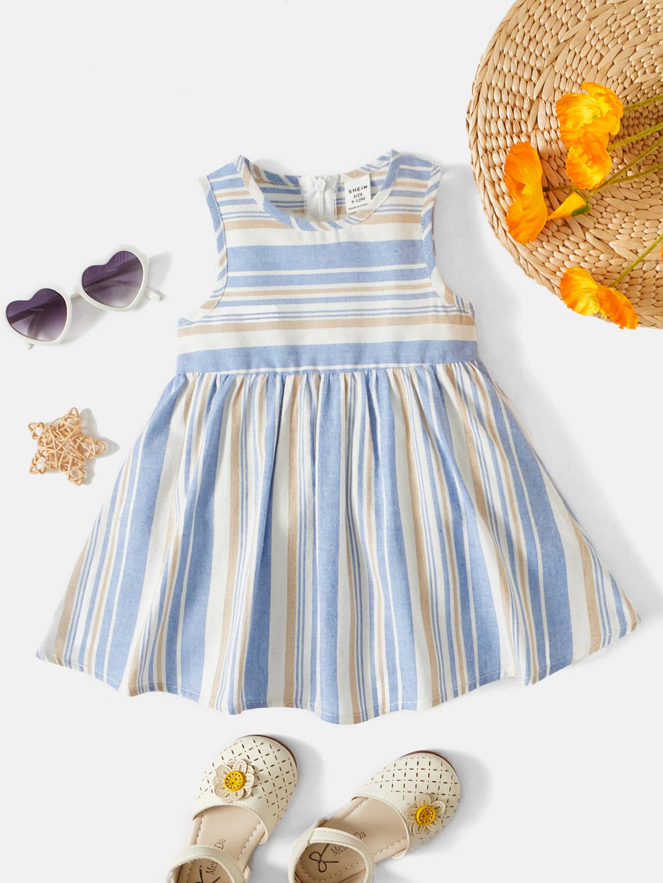 SHEIN 嬰兒條紋印花娃娃裙 - 彩色 - 查看 1