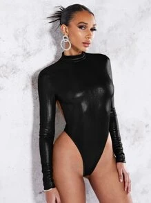 SHEIN BAE Mock Neck Bodysuit & Twist Front Split Hem Skirt - Black - View 6