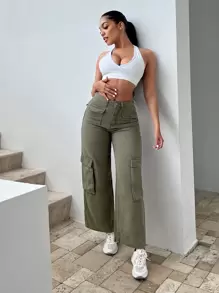 Flap Pocket Cargo Jeans - Green - View 1