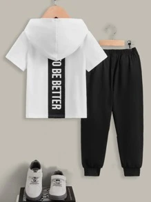 SHEIN meninos da criança Camiseta & calças de treino carta gráfica cncapuzado