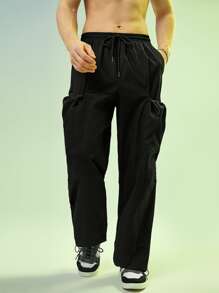GENTILAND Hombres Pantalones con bolsillo lateral de cintura con cordón - Negro - Ver 3